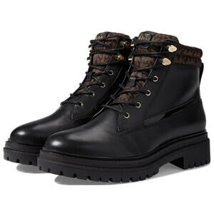 Michael Kors Turner Bootie Black /Brown Signature Logo Leather Boots 9 M NEW